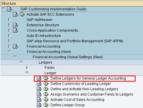 define ledgers for general ledger accounting menu path