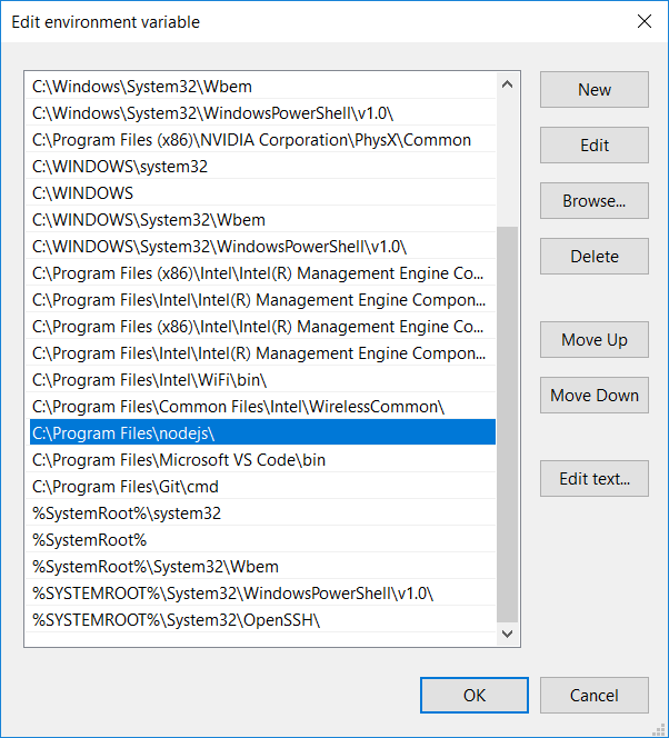 Add path of Node folder to System Environment Path variable