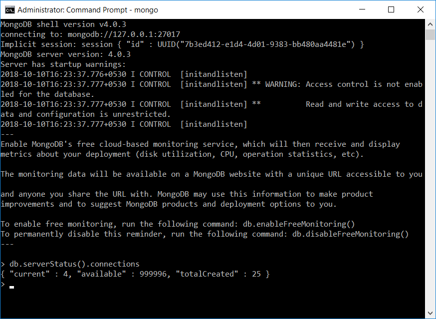 Number of Connections to MongoDB Server - from Mongo Shell