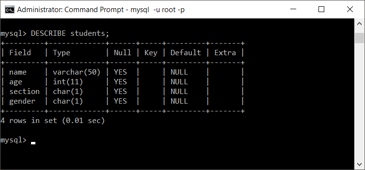 Describe MySQL Table structure