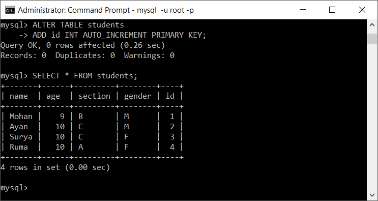 MySQL add column with AUTO_INCREMENT PRIMARY KEY