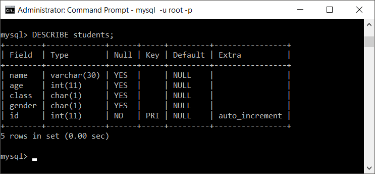 MySQL Describe table after changing column name