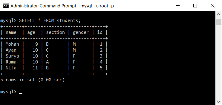 MySQL select from table