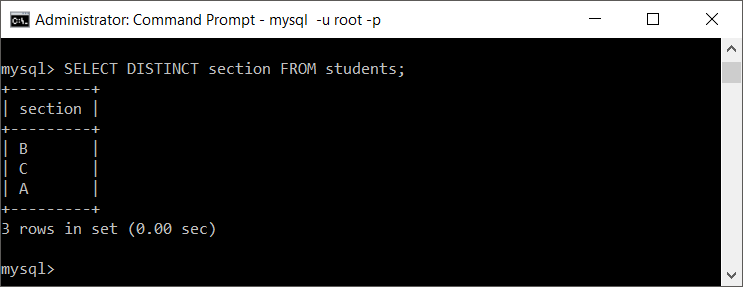 SELECT distinct values of column in MySQL