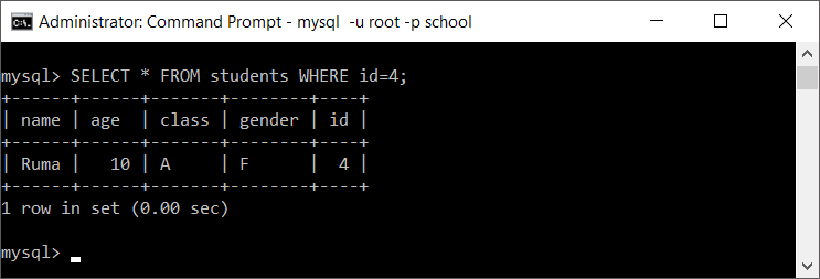 MySQL select single row