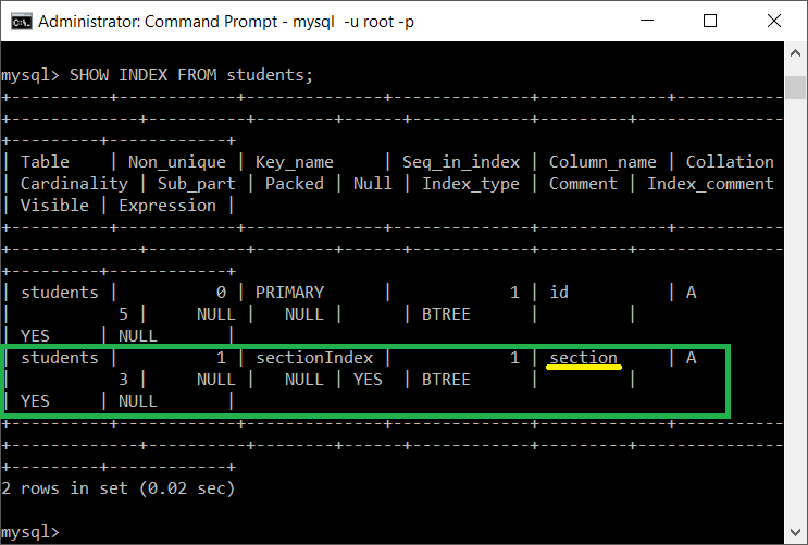 MySQL - Showing updated index of a table