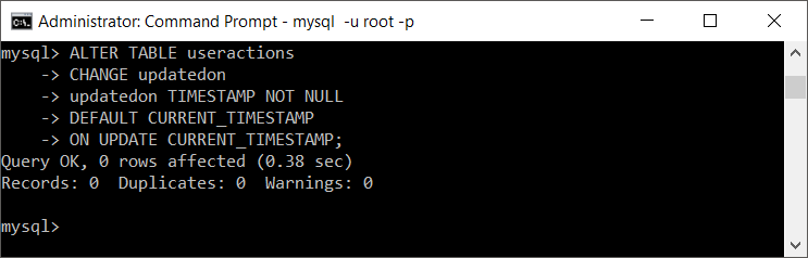 mysql update to current timestamp when row is updated