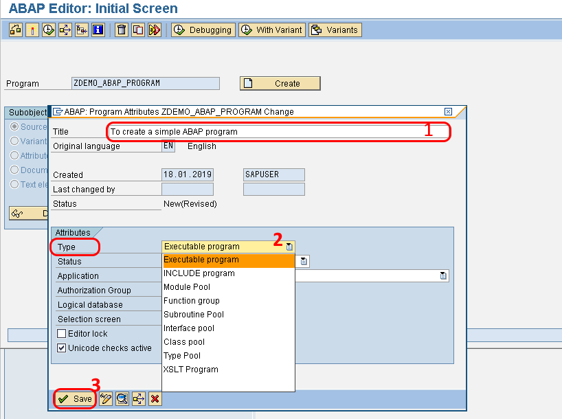 Create a abap program in SAP