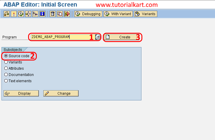 SAP ABAP Editor initial screen