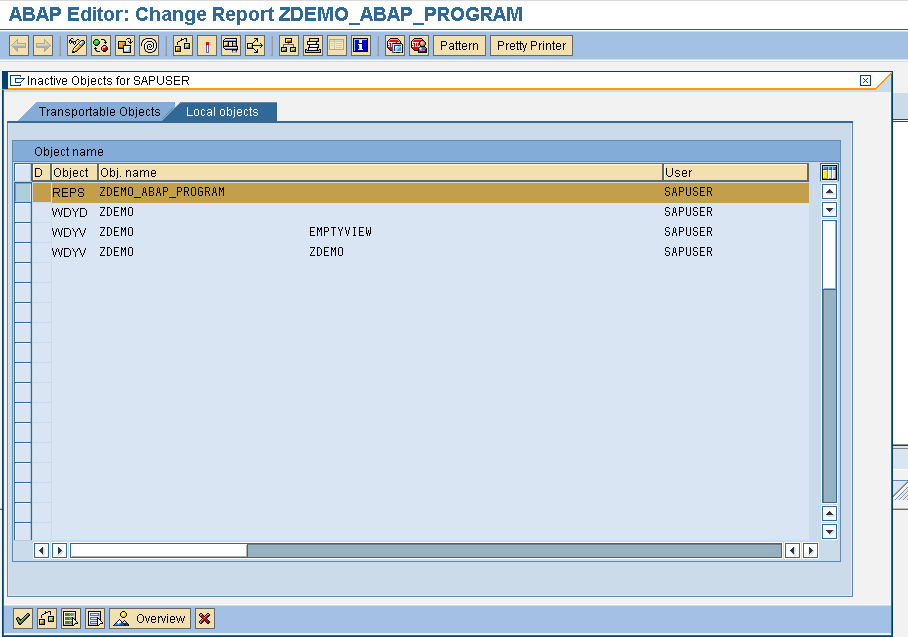 Save ZDEMO ABAP Program in SAP