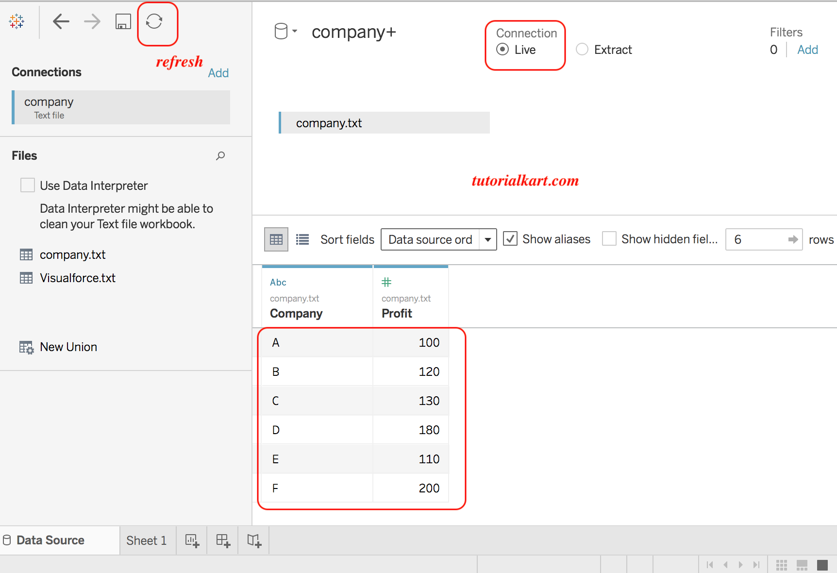 Tableau data connection - live