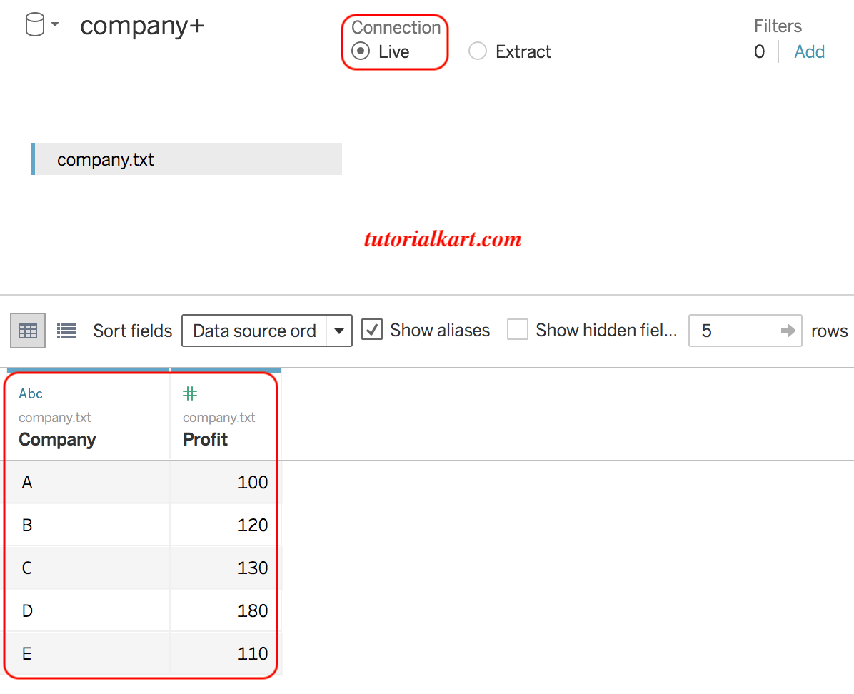 Tableau data connection live