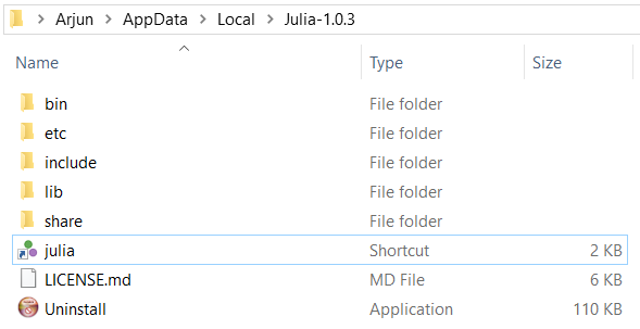 Julia installation folder