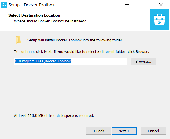 Docker Toolbox for Windows - Select Destination Location