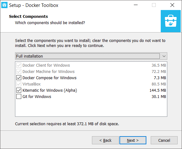 Docker Toolbox Installation - Select Components