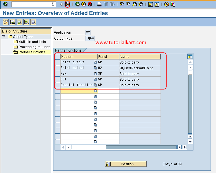 output type assignment sap