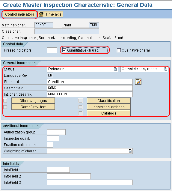 Create Master Inspection Characteristic general data SAP QM