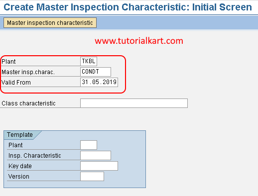 Create Master Inspection Characteristic in SAP QM initial screen