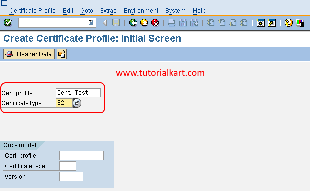 Create certificate profile initials screen in SAP QM