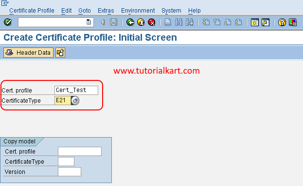 certificate profile material assignment table in sap