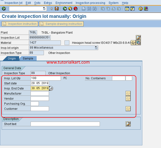 Create inspection lot in SAP QM