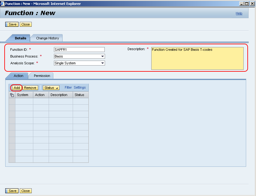 Create new function id in SAP GRC