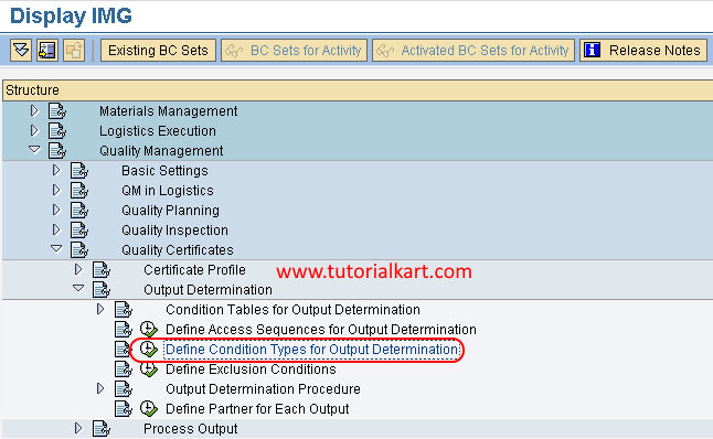 Define condition type for output determination in SAP path
