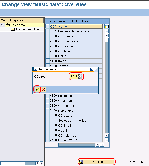 controlling area assignment to company code table