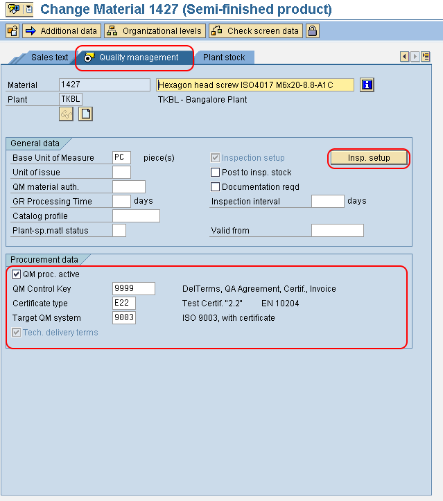 inspection type assignment table in sap