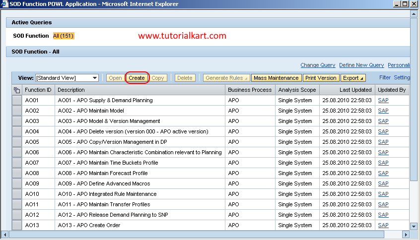 SAP GRC SOD Function POWL Application