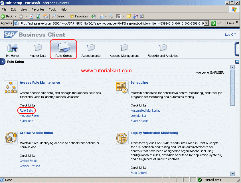 SAP GRC business client rule setup