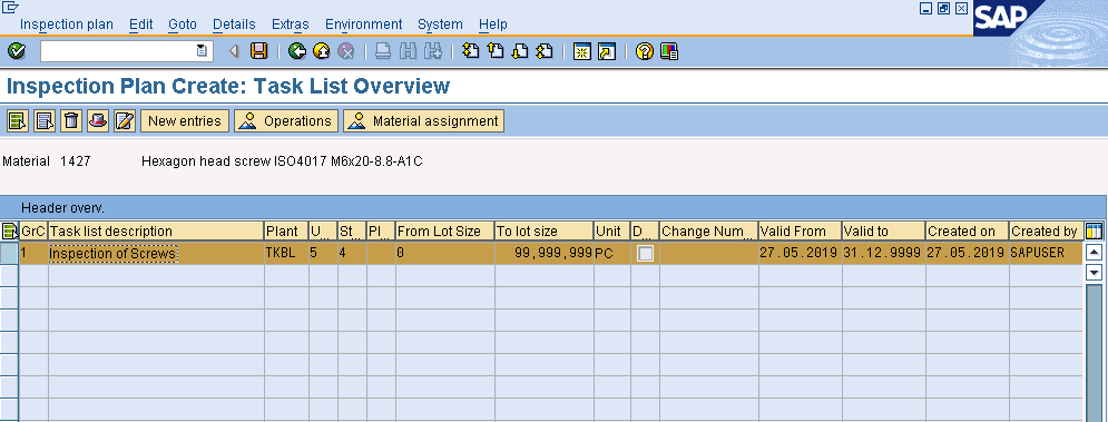 create inspection plan in SAP QM