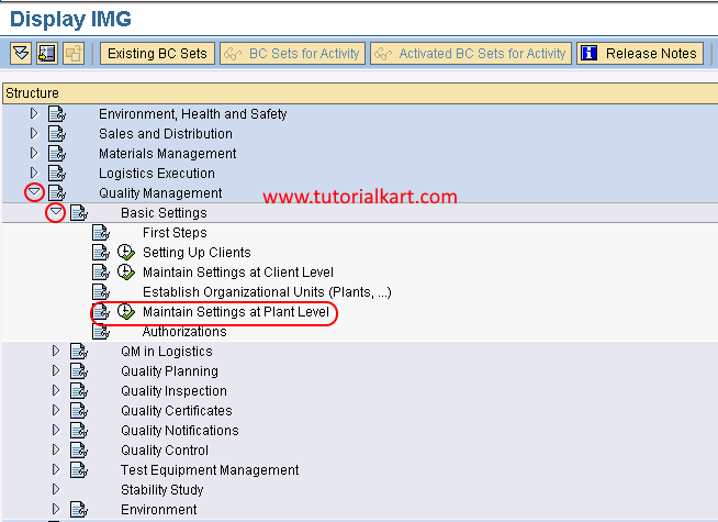 path maintain settings at plant level in SAP QM