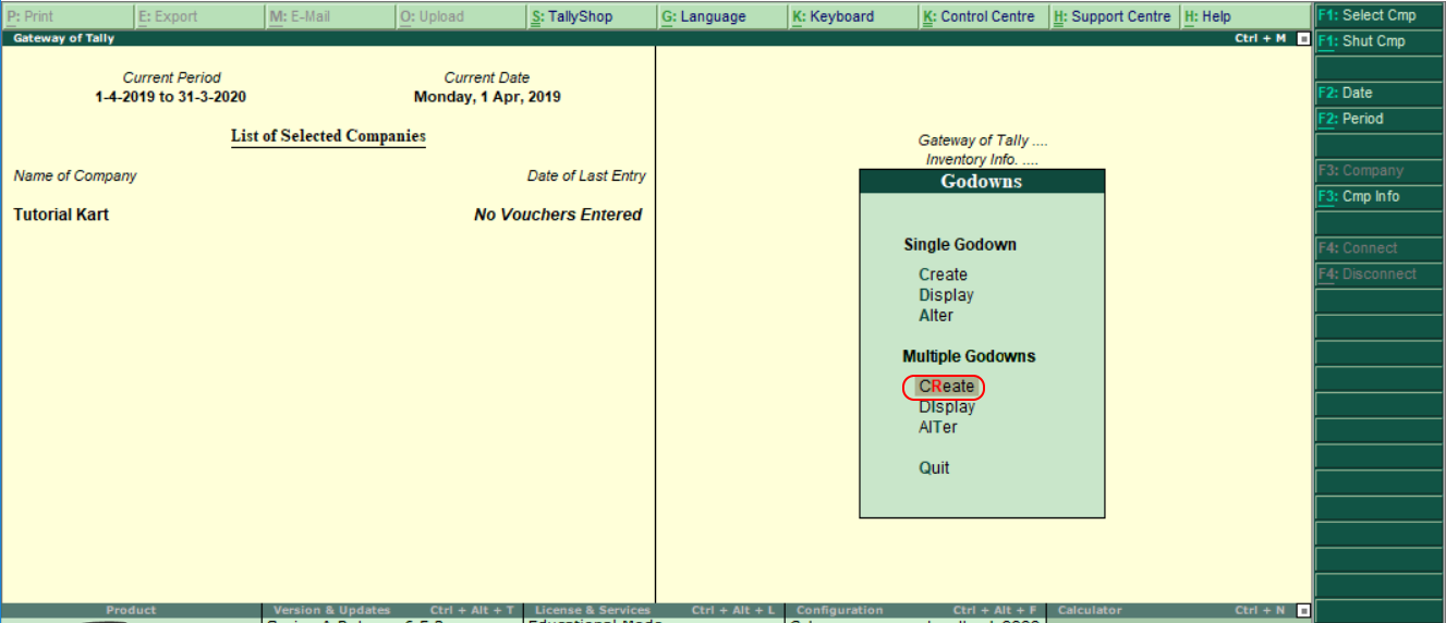 Create multiple Godowns in Tally