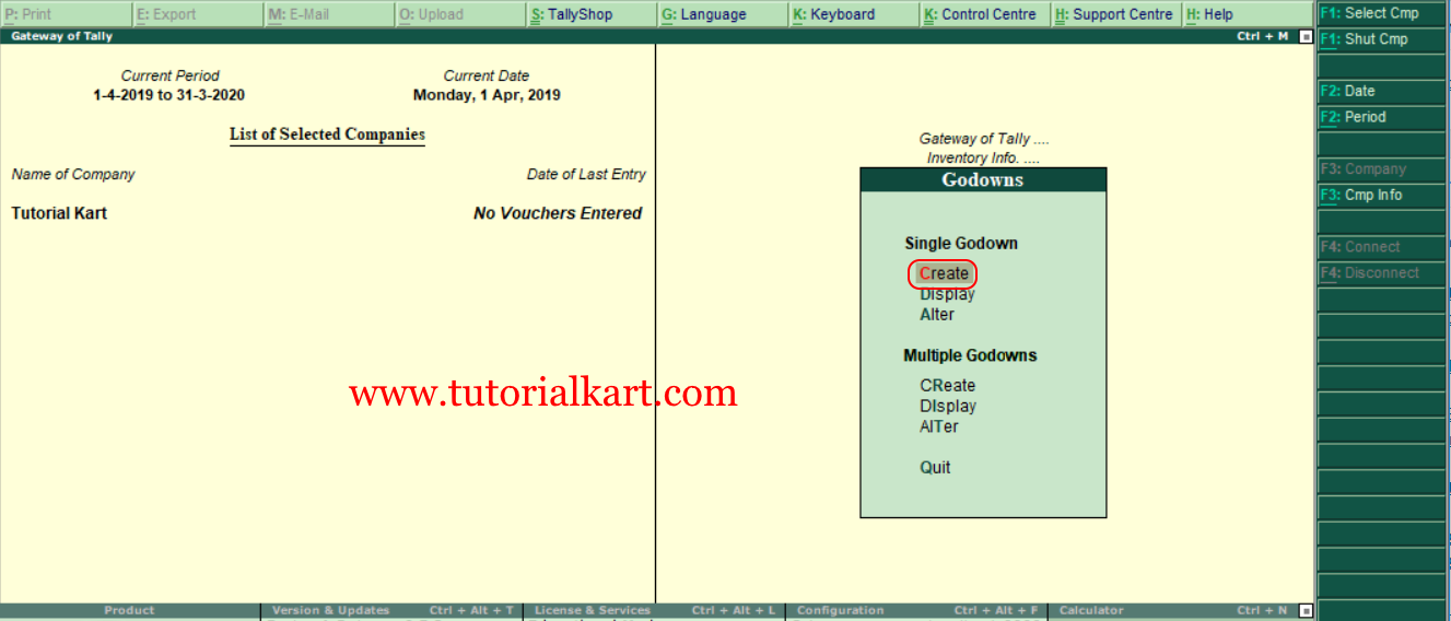 Create single godown in tally