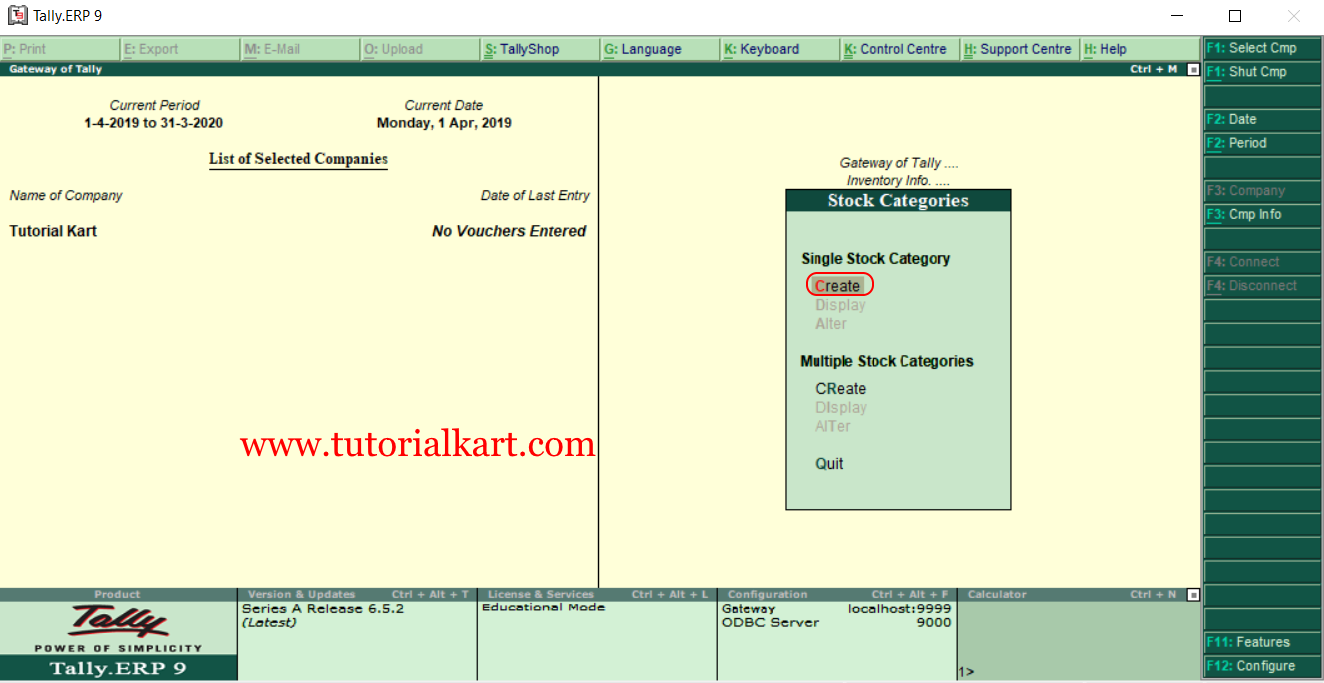 Create single stock category