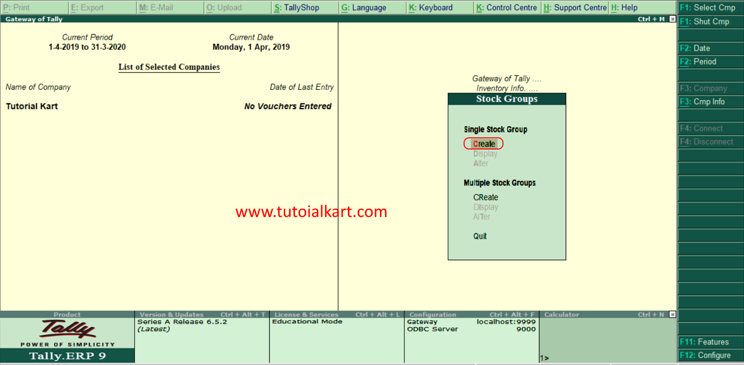 Create single stock group in tally