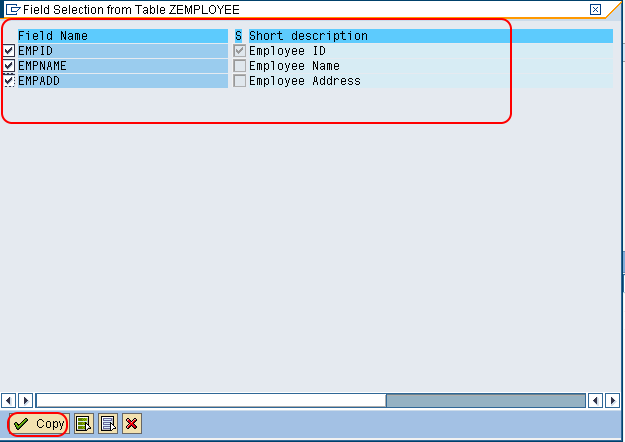 Field selection for SAP indexes