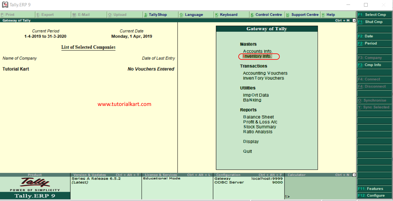 Inventory Info in tally