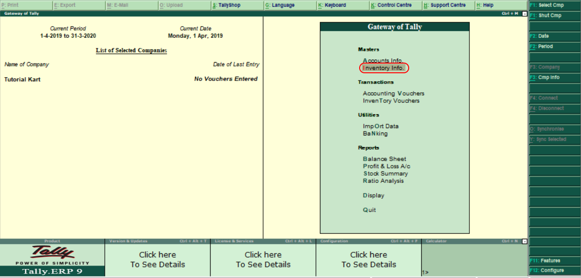 Inventory info - Multiple Stock Group in Tally ERP 9