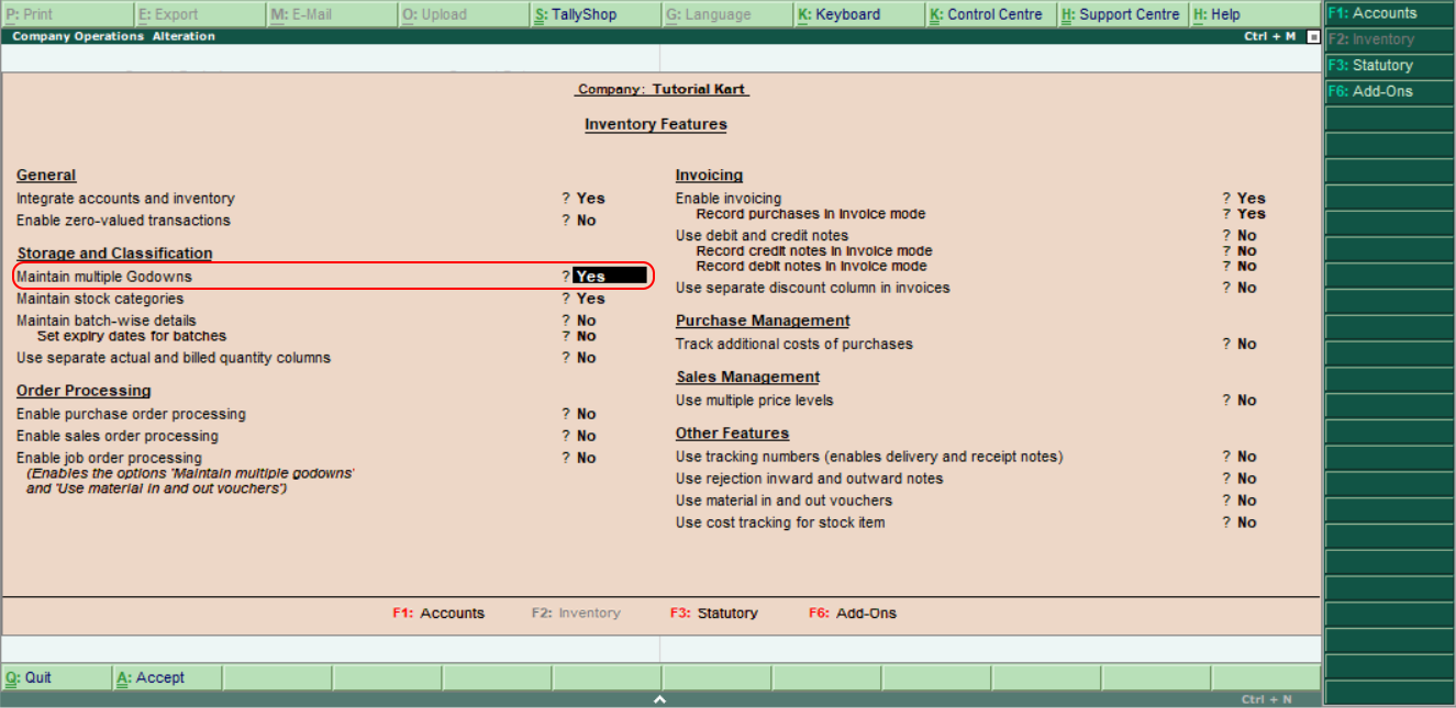 Maintain multiple Godowns in Tally