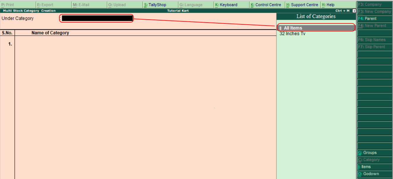 Multi stock category creation all items in tally