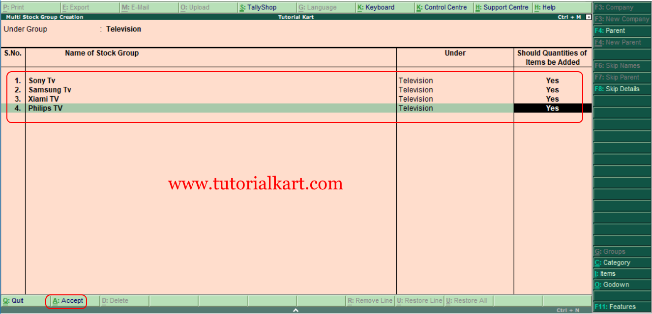 Multi stock creation in Tally ERP 9