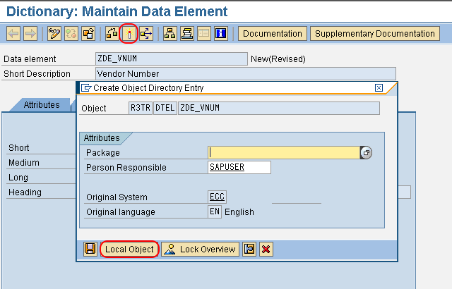SAP data element local object