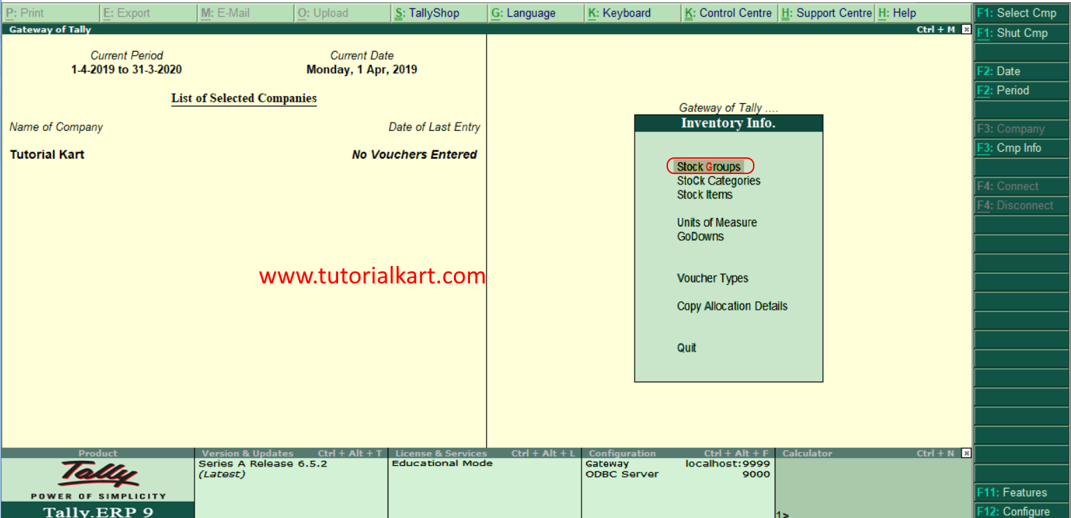 Stock groups - inventory info in tally