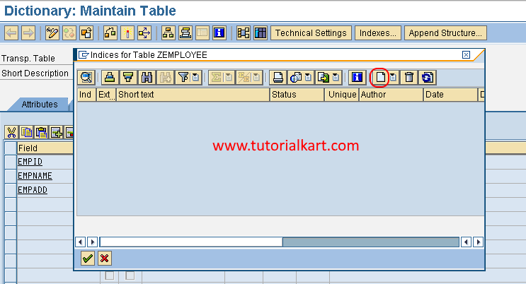 create indexes in SAP