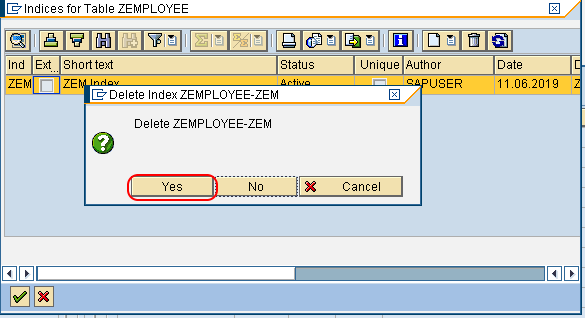 delete index in SAP