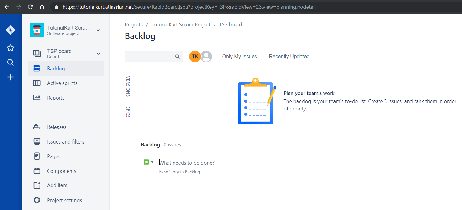 JIRA Scrum board