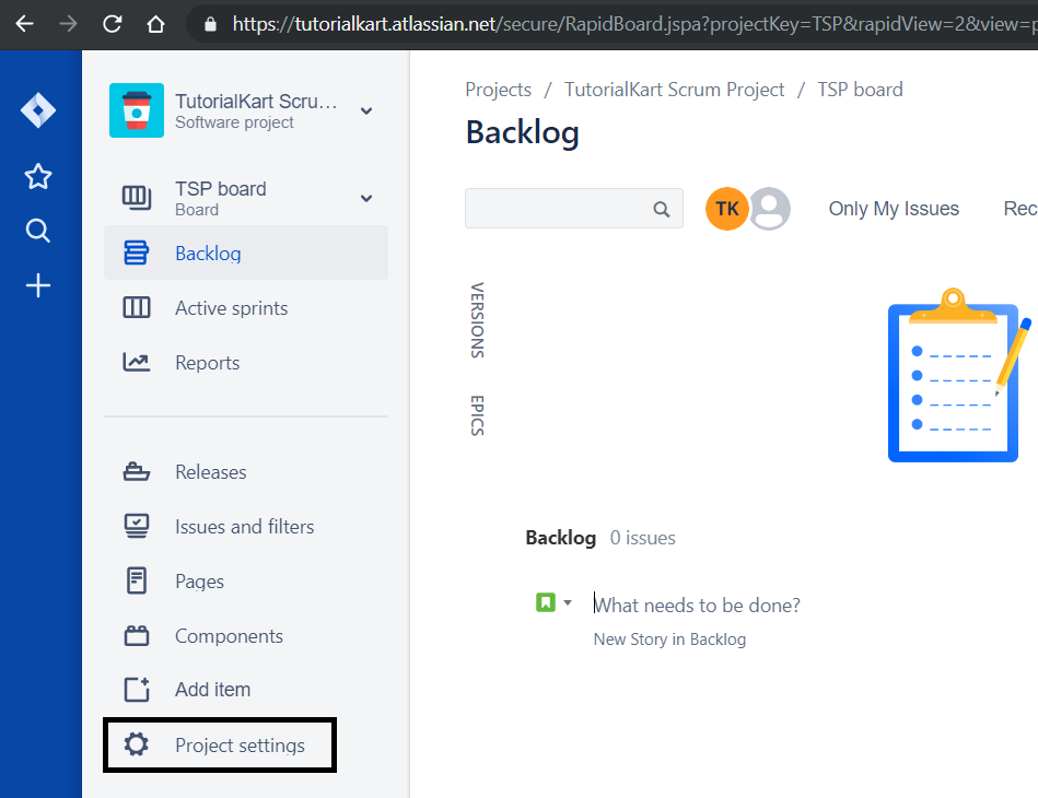 JIRA Scrum - Click on Project Settings