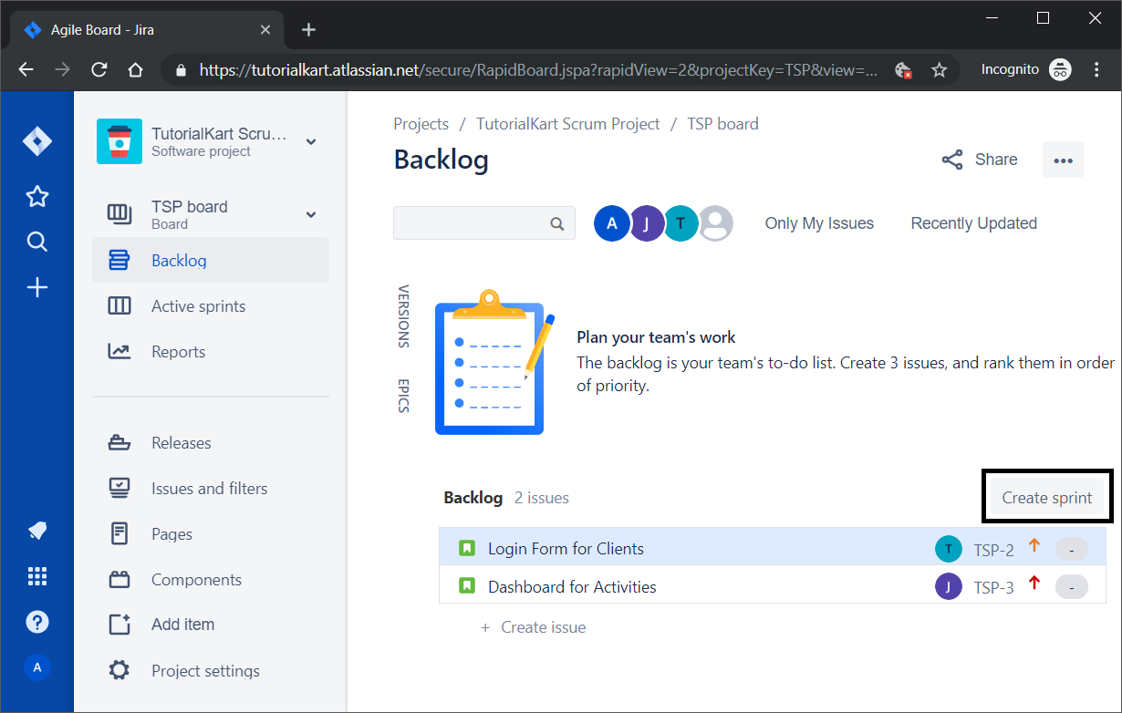 JIRA Scrum Create Sprint